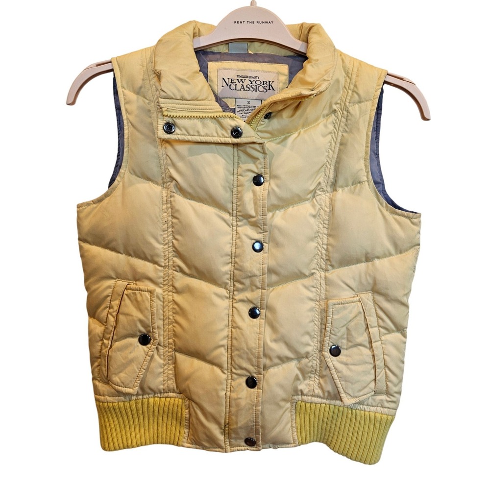 New York‎ Classics Buttery Yellow Puffer Vest Down Filled Quilted Jacket Vintage
